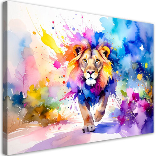 Wandbild für das Kinderzimmer, Bunter Löwe im Dschungel Aquarell