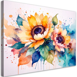 Modernes Bild für das Wohnzimmer oder Schlafzimmer, Sonnenblumen Blumen Aquarell