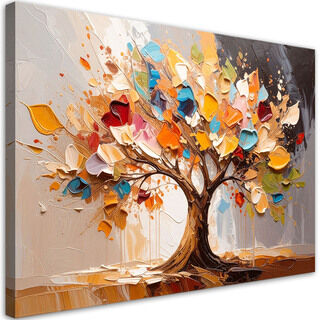 Leinwandbild Wohnzimmer modern, 3D Bunter Baum des Lebens Farbe