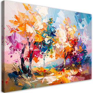 Bild für das Wohnzimmer, Bunte Landschaft Bäume Wald Ölfarbe-Imitation