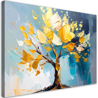 Leinwandbild Wohnzimmer modern, Landschaft Goldener Baum Ölfarbe-Imitation