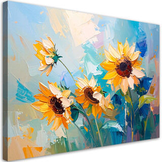 Leinwandbild Wohnzimmer modern, Sonnenblumen Blumen Ölfarbe-Imitation