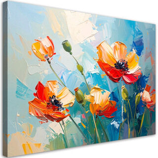 Leinwandbild Wohnzimmer modern, Rote Mohnblumen Blumen Ölfarbe-Imitation