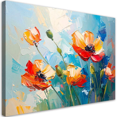 Leinwandbild Wohnzimmer modern, Rote Mohnblumen Blumen Ölfarbe-Imitation