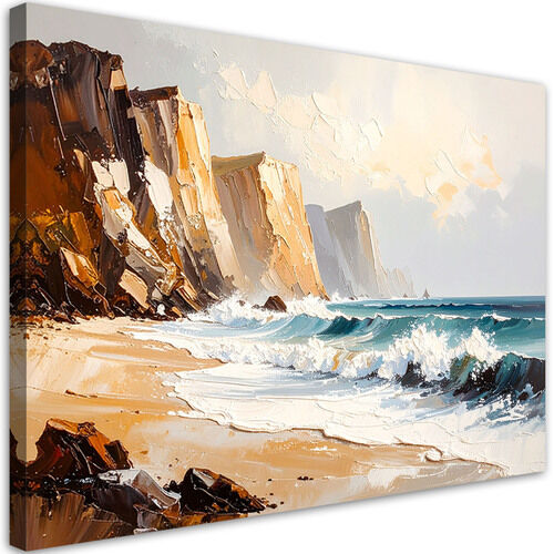 Leinwandbild für das Wohnzimmer, Felsen Strand Meer wie gemalt
