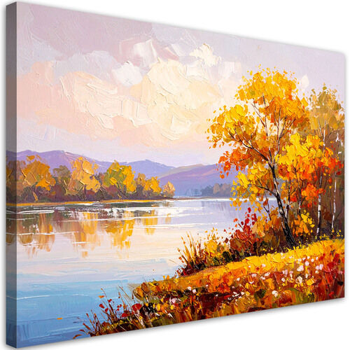 Leinwandbild für das Wohnzimmer Schlafzimmer, See Landschaft Bäume wie gemalt