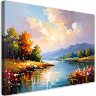 Leinwandbild für das Wohnzimmer Schlafzimmer, Fluss Bäume Landschaft