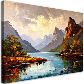Leinwandbild für das Wohnzimmer Schlafzimmer, Fluss Bäume Berglandschaft