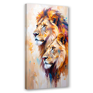 Leinwandbild Wohnzimmer Büro Canvas, Löwen Paar Tiere Gemalt