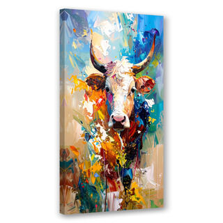 Wandbild für das Wohnzimmer, Bunte Kuh Stier Tiere Gemalt