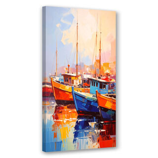 Modernes Bild für das Wohnzimmer Büro, Bunte Boote im Hafen