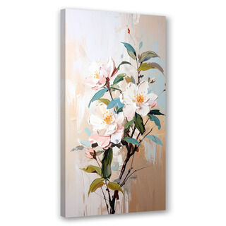 Bild für Wohnzimmer Küche Canvas, Weiße Blumen Zweige Blätter Farbeffekt