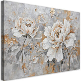 Leinwandbild, Rose Blume Silber Gold - (90x60)