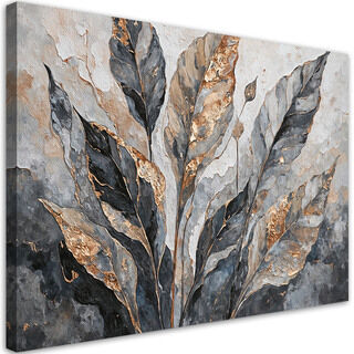 Leinwandbild, Abstrakte Blätter Graugold - (60x40)