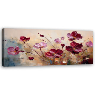 Leinwandbild, Rote Mohnblumen gemalt - (120x40)