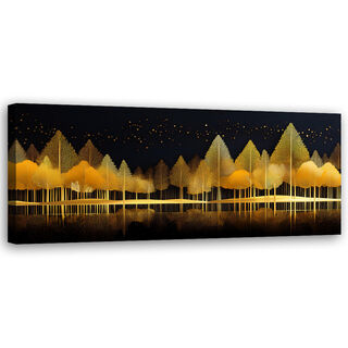 Leinwandbild, Goldene Waldabstrakte Natur - (90x30)