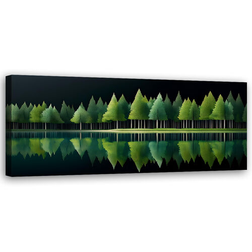 Leinwandbild, Grüne Waldsee-Natur - (120x40)