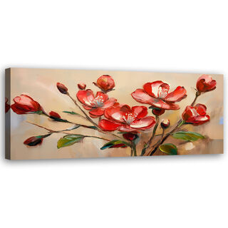 Leinwandbild, Rot blühende Blumenpflanzen - (120x40)
