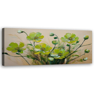Leinwandbild, Grüne Blumen-Pflanzen-Zusammensetzung - (90x30)