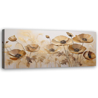 Leinwandbild, Mohnblumen Boho Beige Sepia - (120x40)