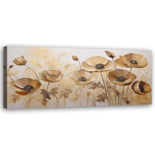 Leinwandbild, Mohnblumen Boho Beige Sepia - (120x40)