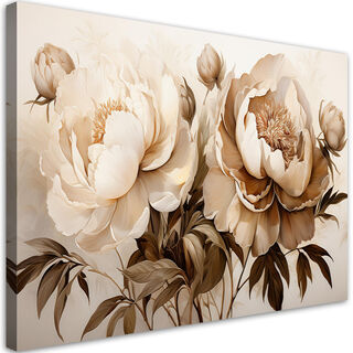 Leinwandbild, Pfingstrosen Blumen in Beige - (60x40)