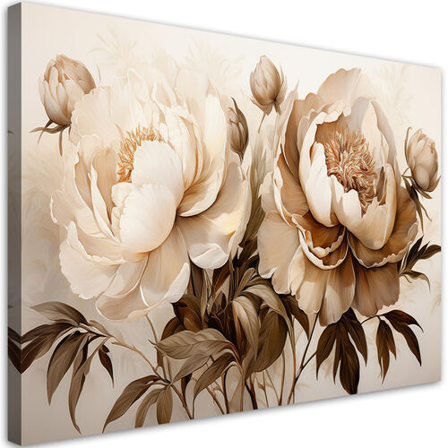 Leinwandbild, Pfingstrosen Blumen in Beige - (60x40)