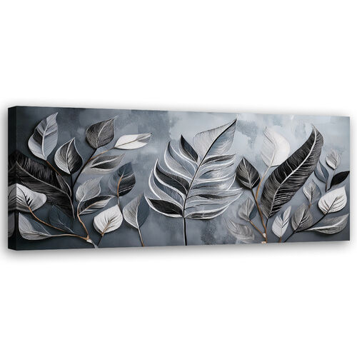 Leinwandbild, Minimalismus Silberblätter Natur Botanik - (120x40)