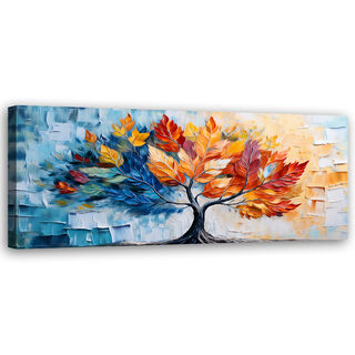 Leinwandbild, Liebesbaum verlässt bunte Pflanzen - (120x40)