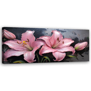 Leinwandbild, Lilien rosa Blumen Pflanzen Pastelle - (120x40)