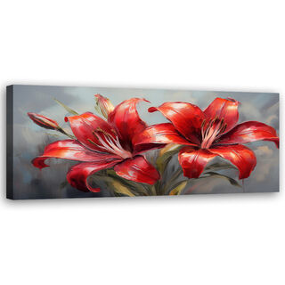 Leinwandbild, Lilien Rote Blumen Pflanzen Natur - (120x40)