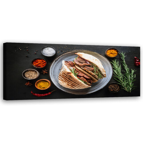 Leinwandbild, Kebab Kebap Gewürze Essen für die Küche - (150x50)