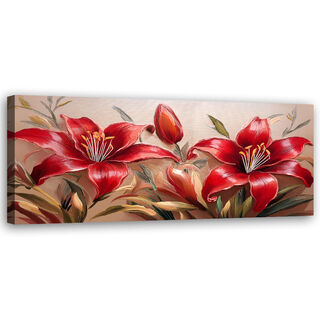 Leinwandbild, Rote Lilien-Blumen-Pflanzen - (90x30)