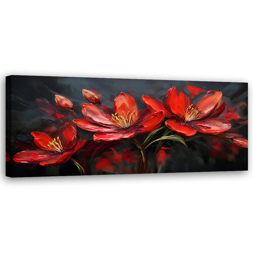 Leinwandbild, Blumen Mohnblumen rot bemalt - (150x50)