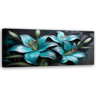 Leinwandbild, Lilienblumen Pflanzen Türkis - (120x40)