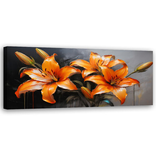 Leinwandbild, Lilienblüten Orange - (90x30)