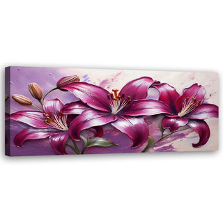 Leinwandbild, Lilienblüten lila bemalt - (120x40)