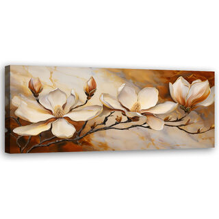 Leinwandbild, Magnolien-Glamour-Zweig marmoriert - (90x30)
