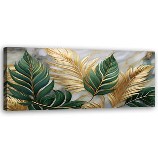 Leinwandbild, Leaves Botanicals Glamour Marble Gold - (90x30)