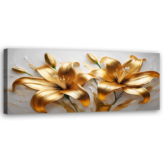 Leinwandbild, Glamour Gold Lilien Blumen Pflanzen - (90x30)
