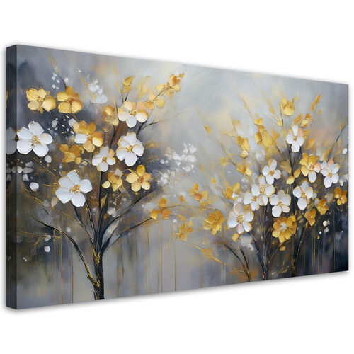 Leinwandbild, Abstrakte Baumblumen Gold - (80x40)