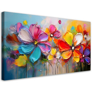 Leinwandbild, Abstrakte pastellfarbene bunte Blumen - (80x40)