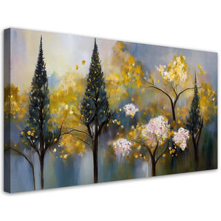 Leinwandbild, Blühende Bäume abstraktes Gold - (80x40)