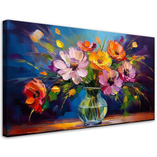 Leinwandbild, Bunter Blumenstrauß in Vase - (120x60)