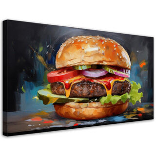 Leinwandbild, Burger-Sandwich-Essen - (80x40)