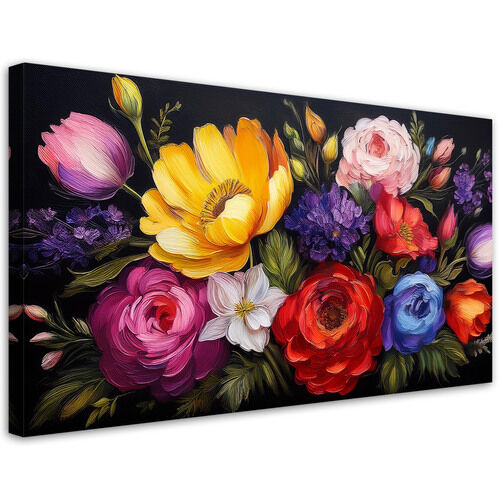 Leinwandbild, Blühender bunter Blumenstrauß - (80x40)