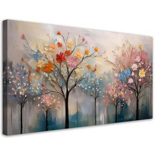 Leinwandbild, Blühende Bäume bemalten Blumen - (80x40)