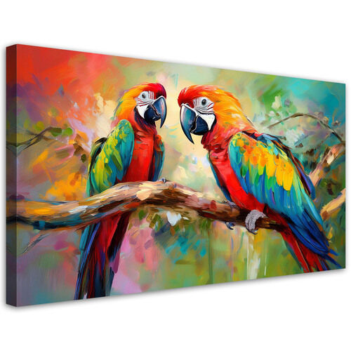 Leinwandbild, Papageien, Vögel, Tiere, bunt - (120x60)