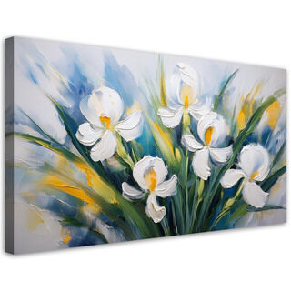 Leinwandbild, Bemalte weiße Iris-Blumen - (80x40)