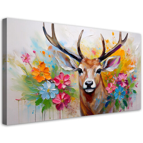 Leinwandbild, Hirschblumen abstrakte Tiere - (120x60)